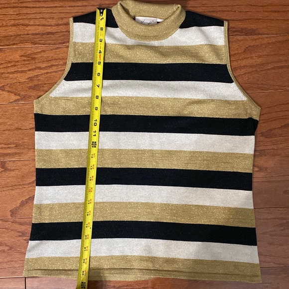 Kathy Lee metallic gold, cream & black sleeveless mock turtleneck sweater-Large - Picture 8 of 9